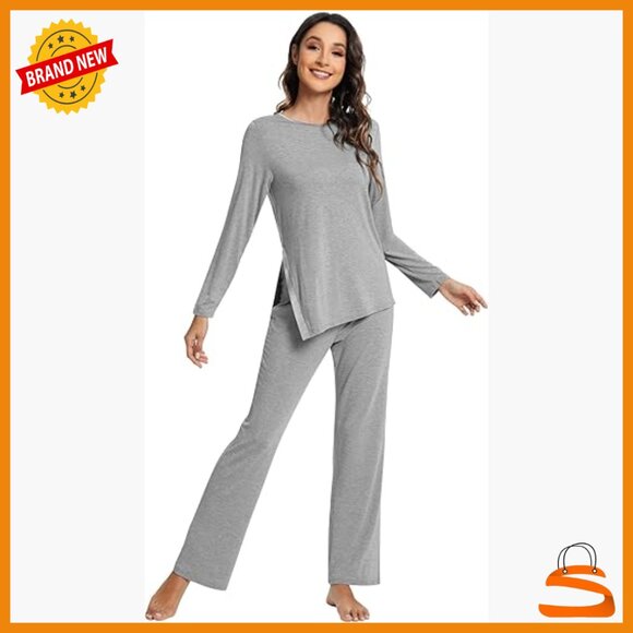 Super Soft Bamboo Viscose Pajama Set Long Sleeve Lounge Wear S-XXL